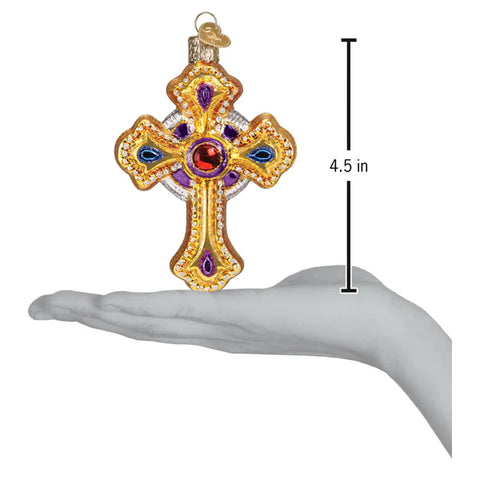 Ornate Jeweled Cross Glass Ornament