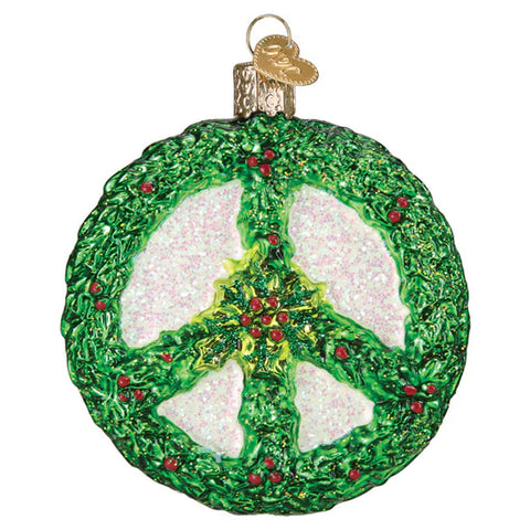 Holly Peace Symbol Ornament, 3.5"