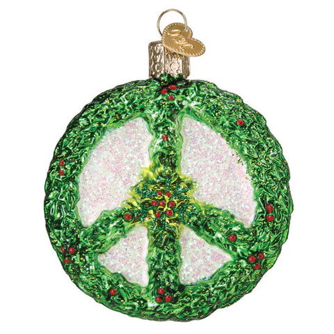 Holly Peace Symbol Ornament, 3.5"