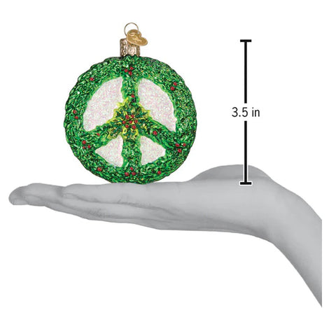Holly Peace Symbol Ornament, 3.5"