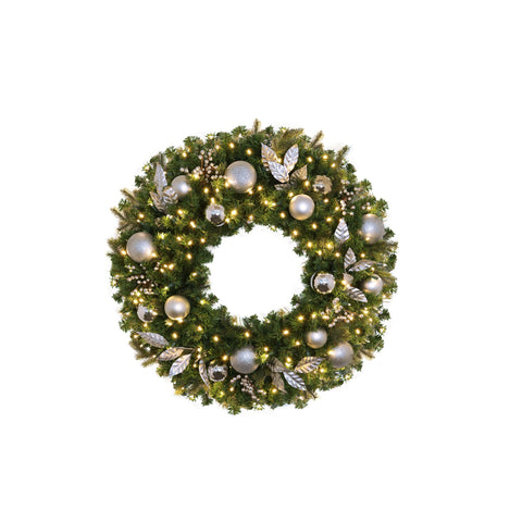 Wreath, Pre-Decorated Indoor: Mixed Pine PVC / PE Greenery, LED Warm White