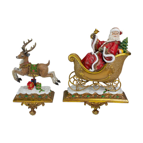 Santa Claus With Reindeer Christmas Stocking Holder, 9.25" (Set Of 2)