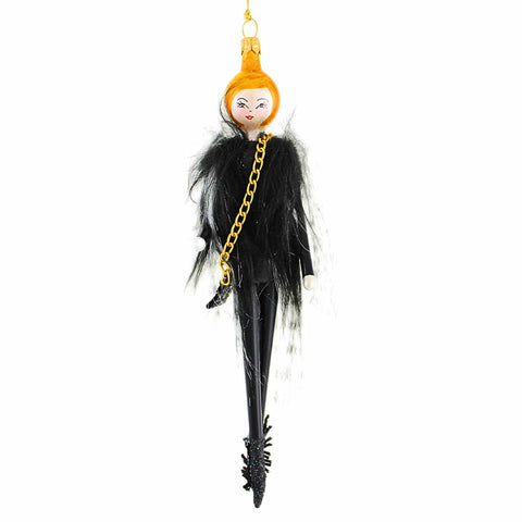Raegan Lady in Fur Vest Glass Ornament, 6.75"