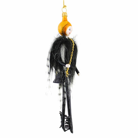 Raegan Lady in Fur Vest Glass Ornament, 6.75"