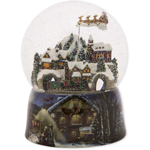 Musical Christmas Village W/ Santa And Rotating Train Snow Globe, 8"