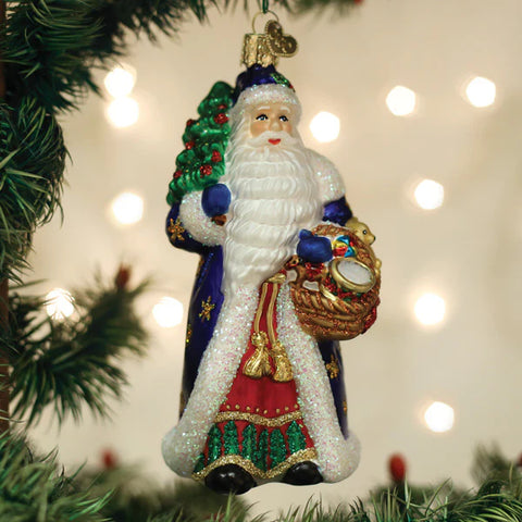 Regal Father Christmas Glass Ornament