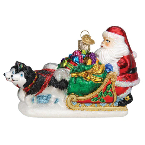 Santa's Dog Sled Glass Ornament