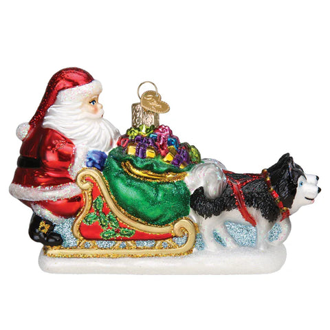 Santa's Dog Sled Glass Ornament