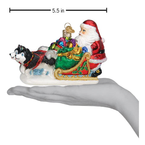 Santa's Dog Sled Glass Ornament