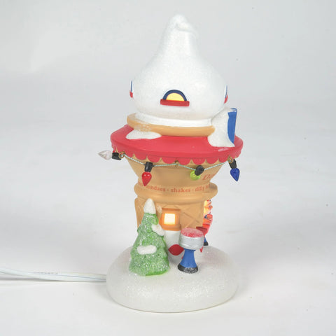 North Pole Series Village - Santa's DQ Cone House Lighted Figurine, 5.2"