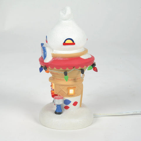 North Pole Series Village - Santa's DQ Cone House Lighted Figurine, 5.2"