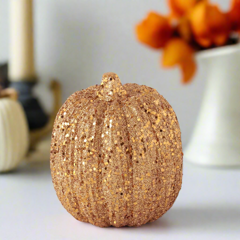 Orange Glitter &  Sequin Pumpkin, 6"