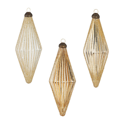 Glittered Diamond Ribbed Ornament, 5.5" (3 Styles - Sold individually)