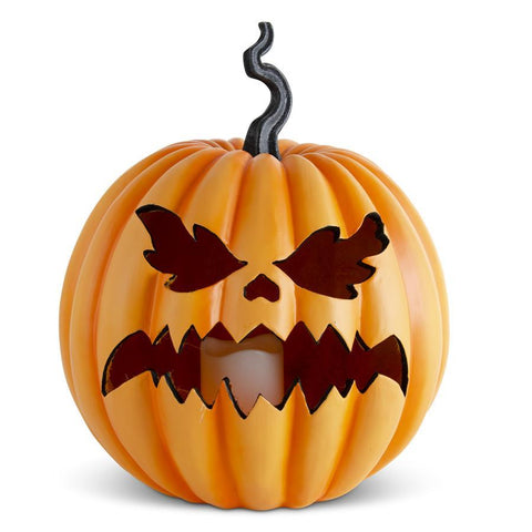 Orange Resin LED Flicker Flame Jack O Lantern, 15.5"