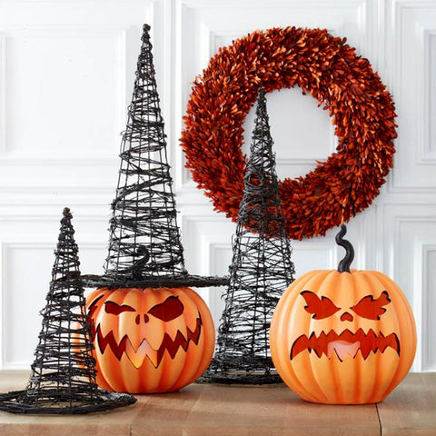 Orange Resin LED Flicker Flame Jack O Lantern, 15.5"p