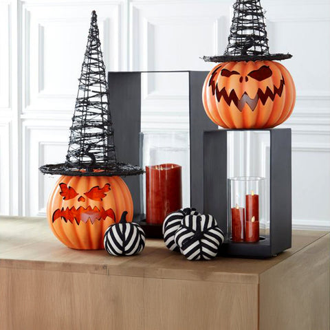 Orange Resin LED Flicker Flame Jack O Lantern, 15.5"p