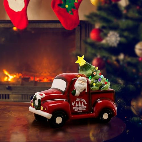 Mr. Christmas Ceramic Truck with Tree 10.5"