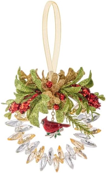 4" Crystal Cardinal Wreath Ornament