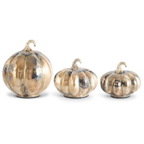 Champagne & Copper Marbled Glass Pumpkins (Set of 3)