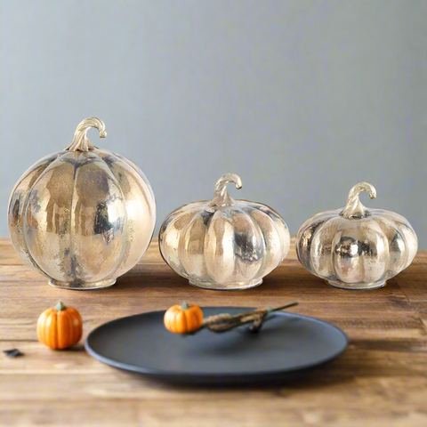 Champagne & Copper Marbled Glass Pumpkins (Set of 3)