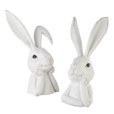 White Thinking Rabbit Bust Figurine, 15.5" (2 styles - sold individually)