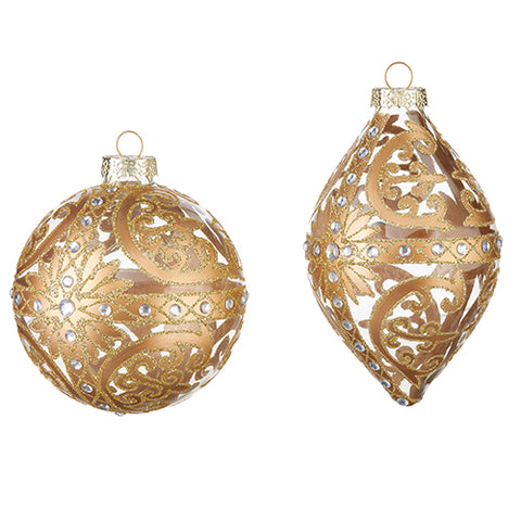 4" Gold Scrollwork Glass Ornament (sold individually)