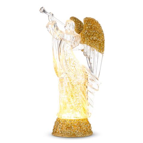 12" Lighted Angel with Trumpet and Gold Swirling Glitter