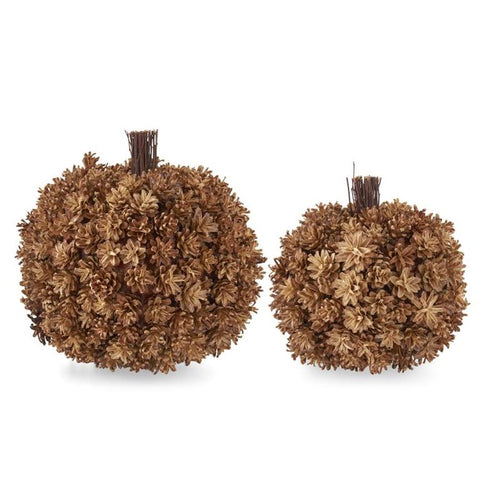 Set of 2 Tan Pinecone Pumpkins w/Twig Stem