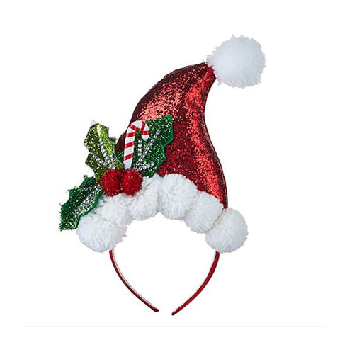 Santa Hat Headband W/ Holly, 13"