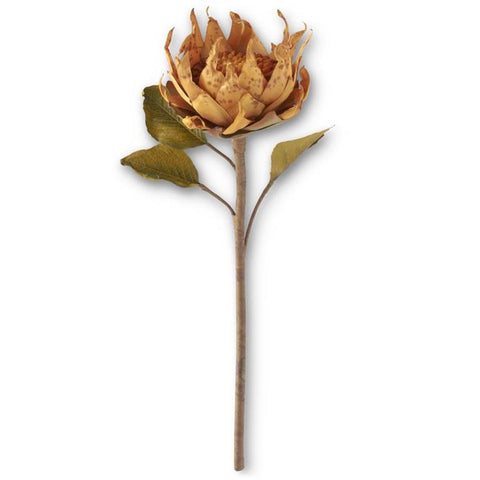 Medium Head Butterscotch Yellow Dried Silk Sunflower Stem, 23"