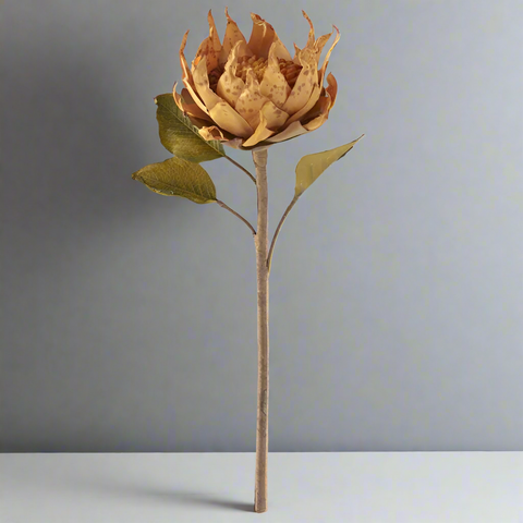 Medium Head Butterscotch Yellow Dried Silk Sunflower Stem, 23"