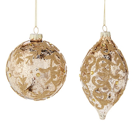 4" Gold Jeweled Glass Ornament (sold individually)