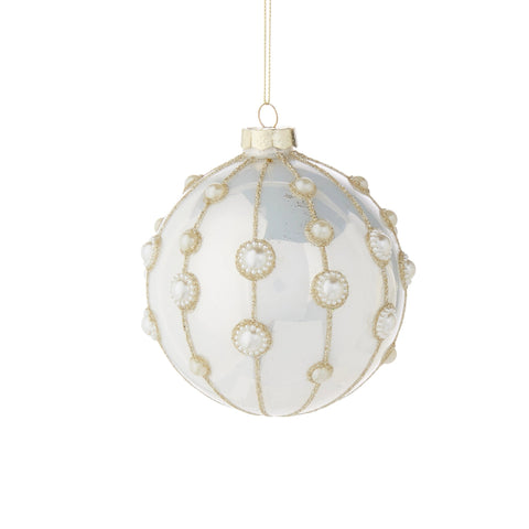 Pearl Embellished Glass Ornament, 4" (2 styles - sold individually)