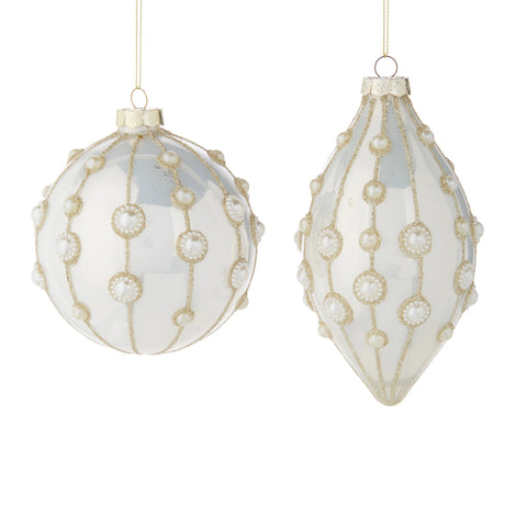 Pearl Embellished Glass Ornament, 4" (2 styles - sold individually)