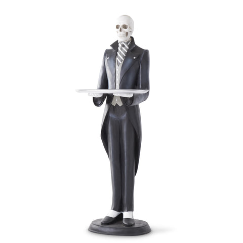 Resin Skeleton Butler Figure Holding Serving Tray, 70"