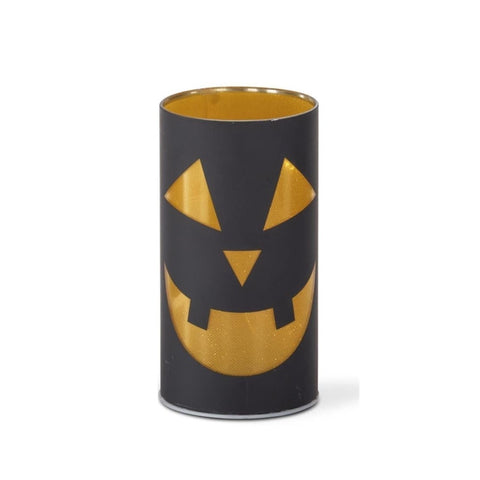 Black & Gold Laser Engraved Jack-O'-Lantern LED Cylinder, 6" (Small)