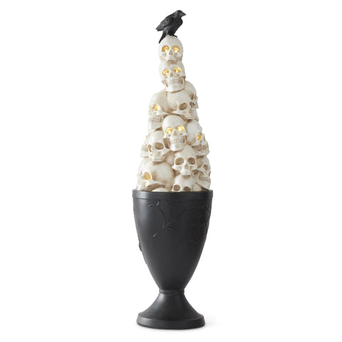 Resin Stacked LED Skulls Urn Pillar w/Crow, 49.25"