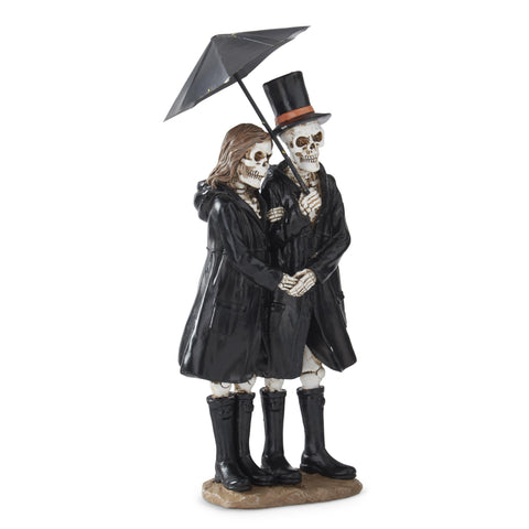 Resin Skeleton Couple Under Umbrella Figurine, 14"