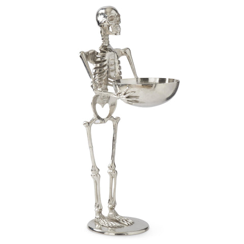 Silver Metal Skeleton Holding Bowl Figure, 48"