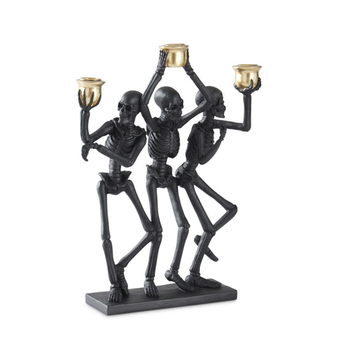 Black Resin 3 Skeleton Taper Candleholder, 14.25"