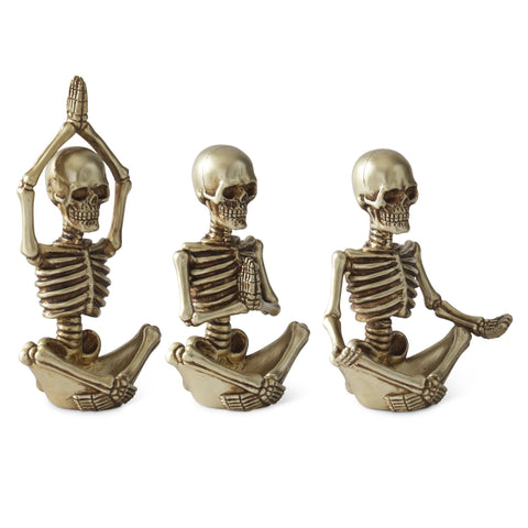 Gold Resin Yoga Skeletons Figurines, 10.5" (Set of 3)