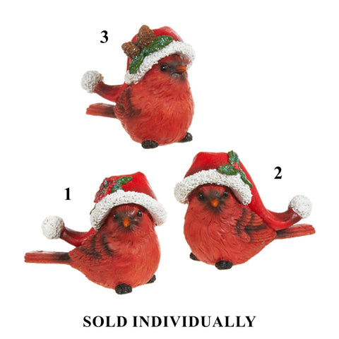 Cardinal w/ Santa Hat, 4" (3 styles - sold individually)