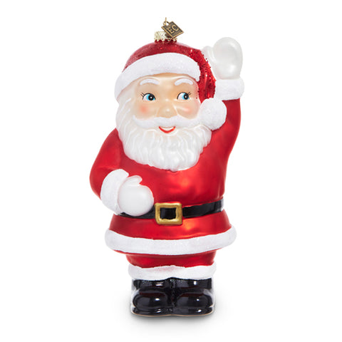 8" Waving Santa Blow Mold Glass Ornament