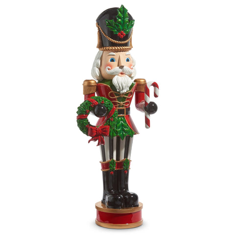 Nutcracker Figurine w/Wreath & Candy Cane, 32"