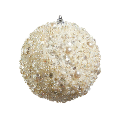 Pearl Embellished Ball Ornament, 4.75" (White)