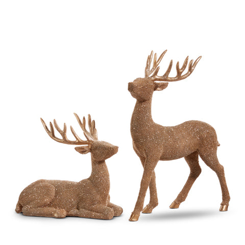 Set of 2 Bronze 15.25" Glittered Deer