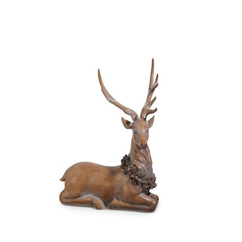 Laying Deer W/ Holly Wreath Figurine, 29" (Brown)