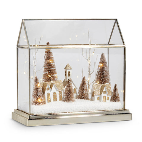 Lighted Snowy Village Terrarium, 12.75