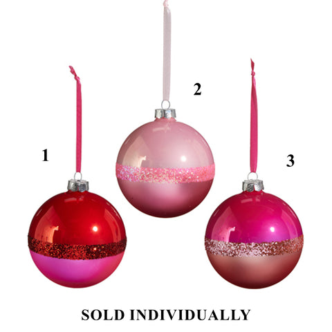 Pink Two Tone Ball Ornament, 4" (3 styles - sold individually)