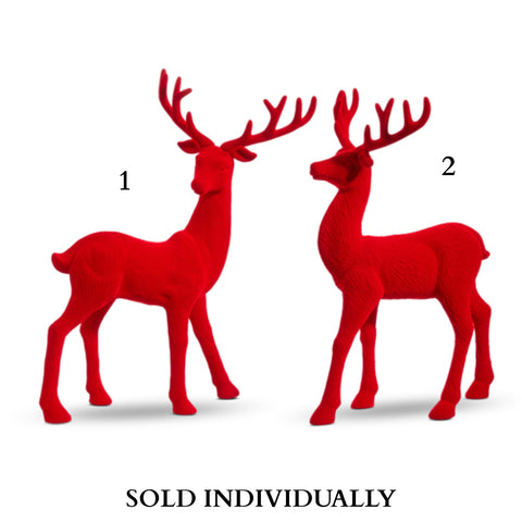 13" Red Flocked Deer (2 Styles - Sold individually)